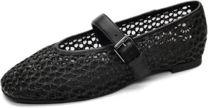 Sanctuary Women's Gia Mary Jane Flats-Crochet Knit, Slip-on, Memory Foam Cushioning, Flexible Rubber Outsole