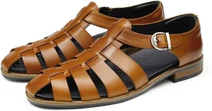 Santimon Men’s Genuine Leather Sandals | Braided Cowhide Closed-Toe Dress Shoes | Retro Casual & Business Clogs for Men