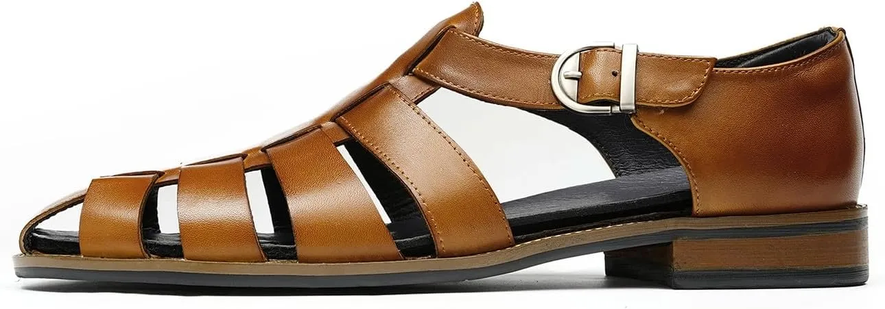 Santimon Men’s Genuine Leather Sandals | Braided Cowhide Closed-Toe Dress Shoes | Retro Casual & Business Clogs for Men