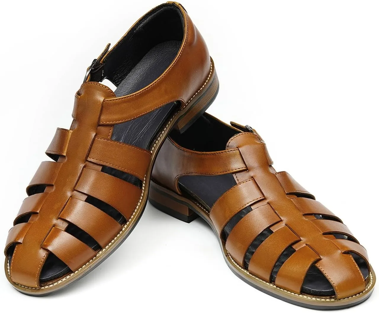 Santimon Men’s Genuine Leather Sandals | Braided Cowhide Closed-Toe Dress Shoes | Retro Casual & Business Clogs for Men