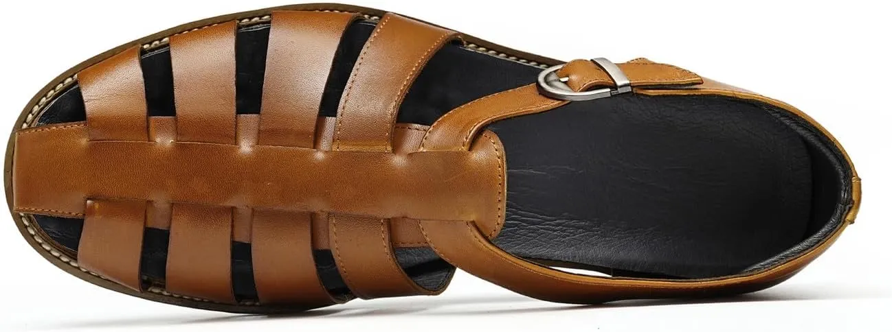Santimon Men’s Genuine Leather Sandals | Braided Cowhide Closed-Toe Dress Shoes | Retro Casual & Business Clogs for Men