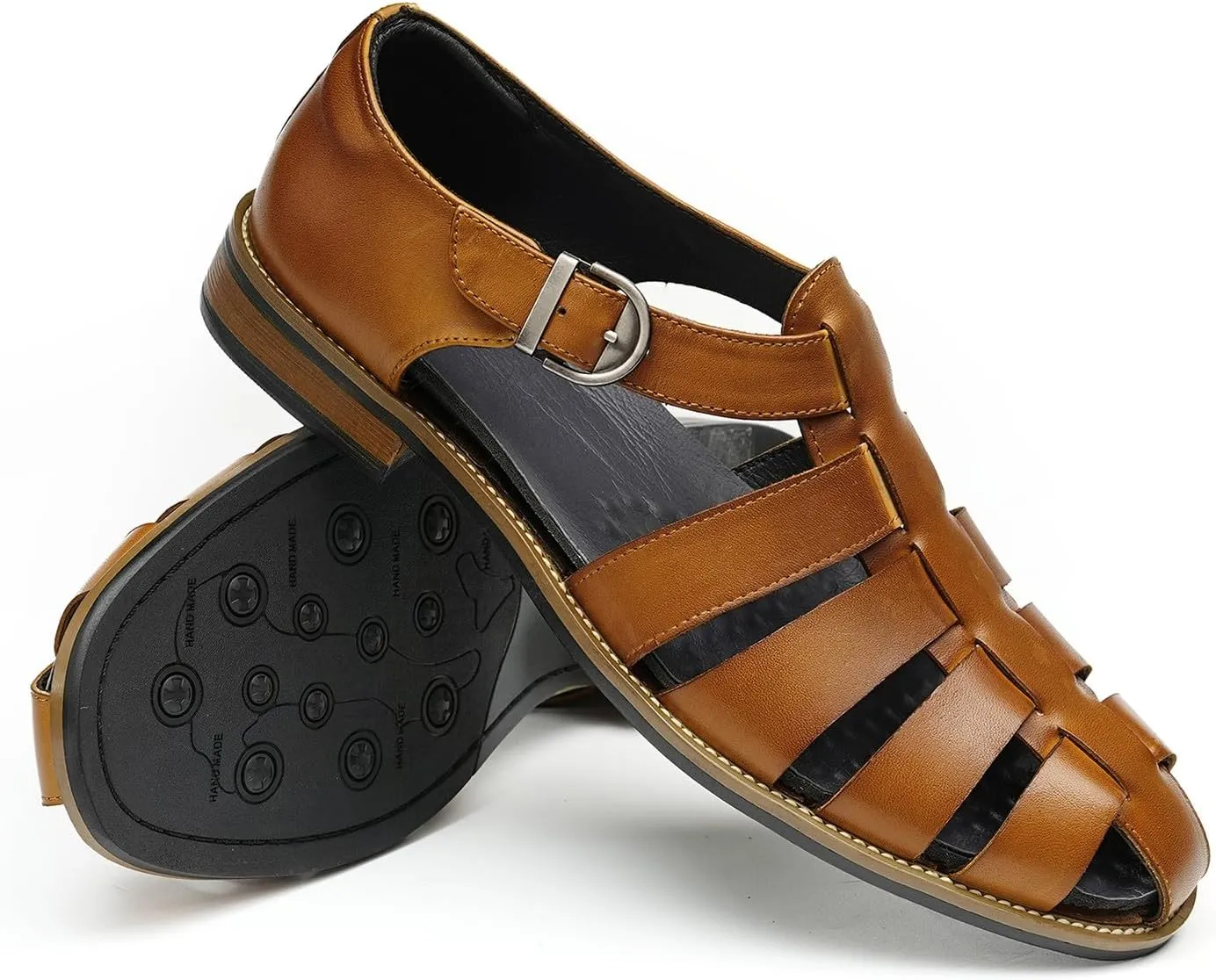 Santimon Men’s Genuine Leather Sandals | Braided Cowhide Closed-Toe Dress Shoes | Retro Casual & Business Clogs for Men
