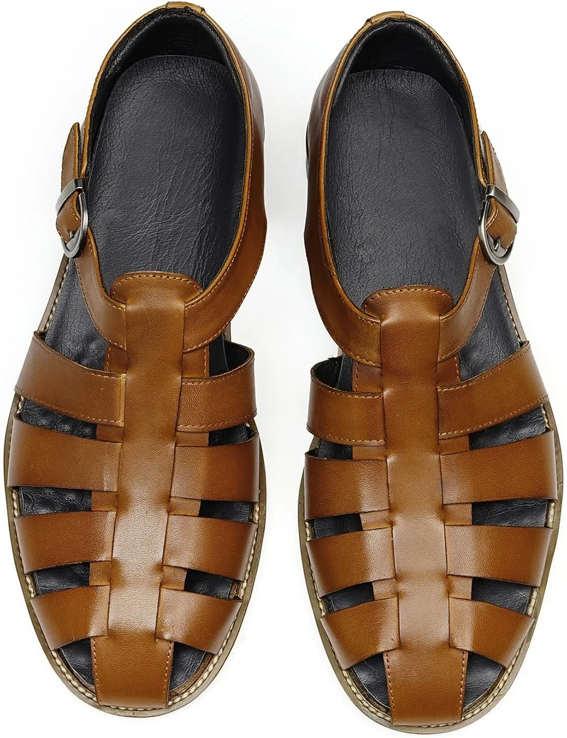 Santimon Men’s Genuine Leather Sandals | Braided Cowhide Closed-Toe Dress Shoes | Retro Casual & Business Clogs for Men