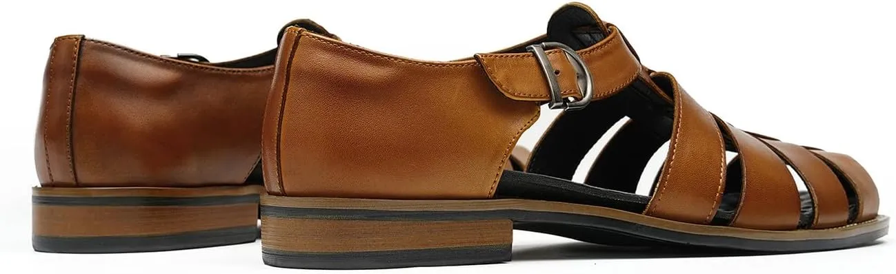 Santimon Men’s Genuine Leather Sandals | Braided Cowhide Closed-Toe Dress Shoes | Retro Casual & Business Clogs for Men