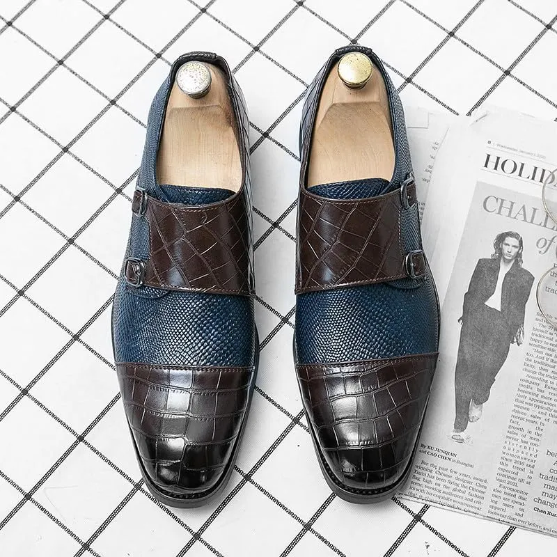 Santimon Men's Leather Monk Strap Loafers Crocodile Snake Printed Formal Dress Business Casual Slip On Shoes