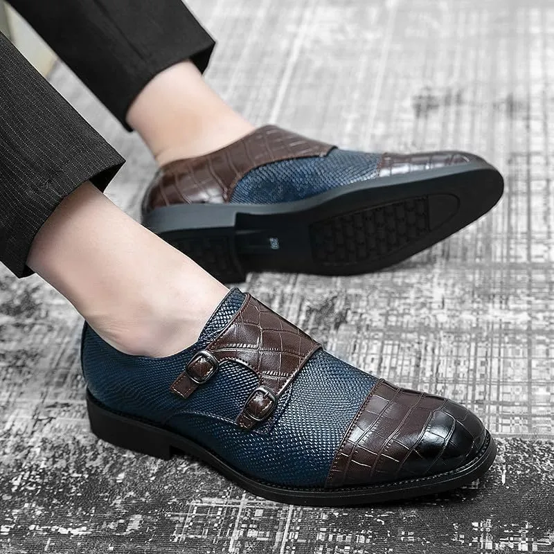Santimon Men's Leather Monk Strap Loafers Crocodile Snake Printed Formal Dress Business Casual Slip On Shoes