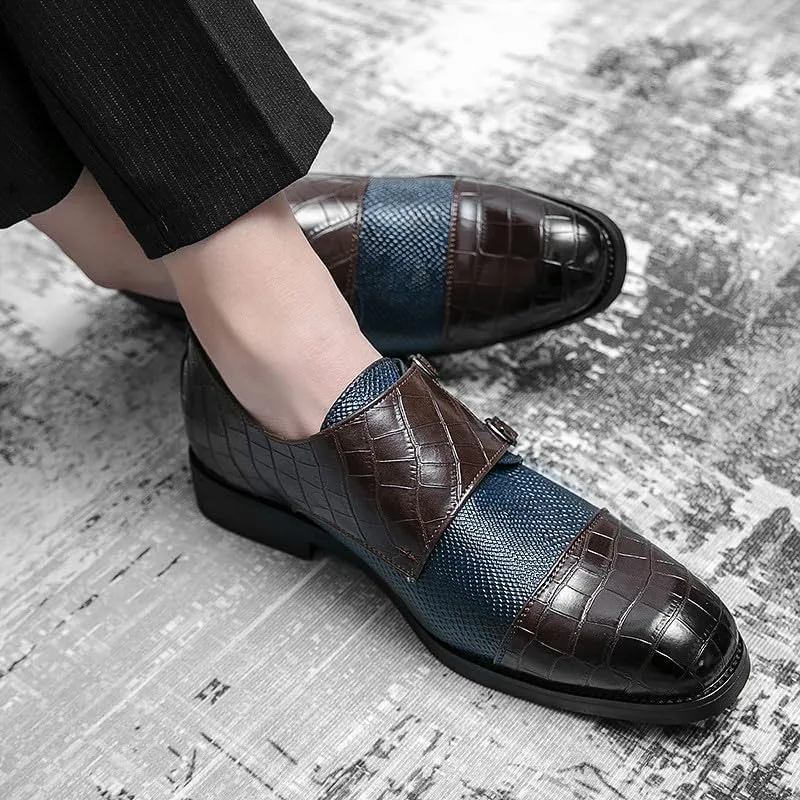 Santimon Men's Leather Monk Strap Loafers Crocodile Snake Printed Formal Dress Business Casual Slip On Shoes