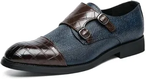 Santimon Men's Leather Monk Strap Loafers Crocodile Snake Printed Formal Dress Business Casual Slip On Shoes