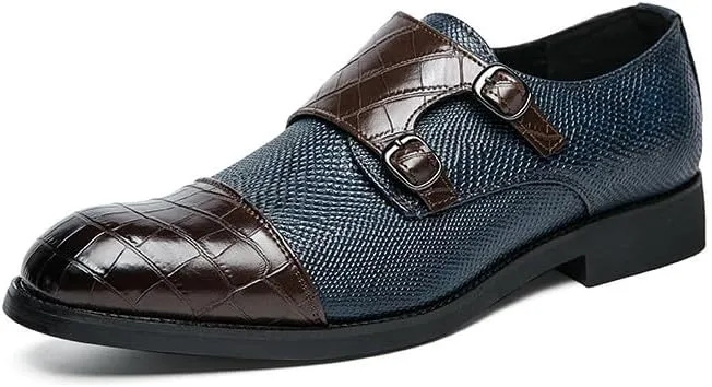 Santimon Men's Leather Monk Strap Loafers Crocodile Snake Printed Formal Dress Business Casual Slip On Shoes