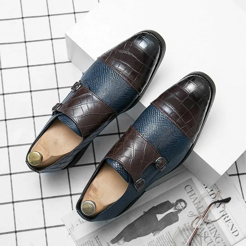 Santimon Men's Leather Monk Strap Loafers Crocodile Snake Printed Formal Dress Business Casual Slip On Shoes