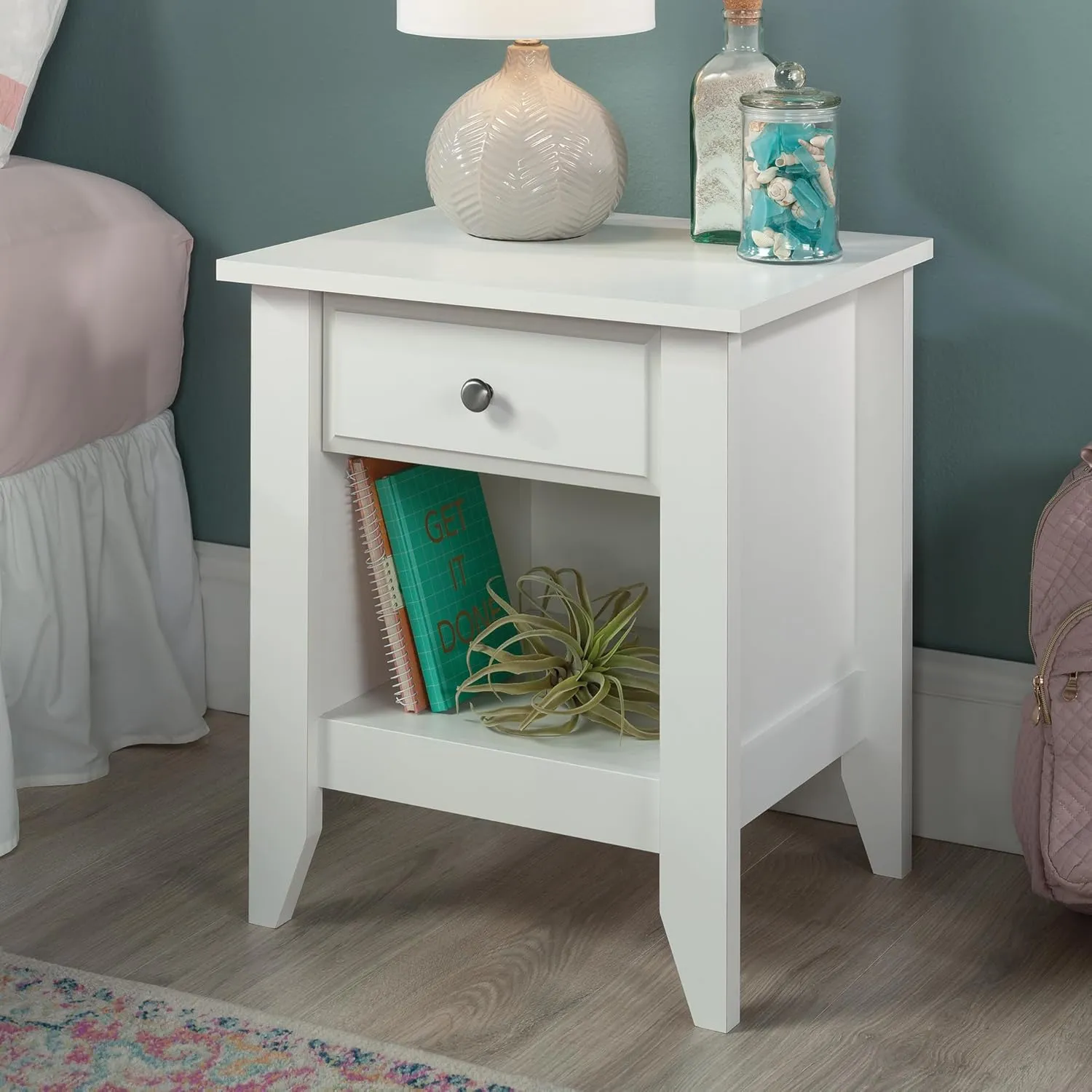 Sauder Shoal Creek Night Stand, Bedside, Bedroom Side Table, L: 20.87" x W: 17.48" x H: 24.06, Soft White