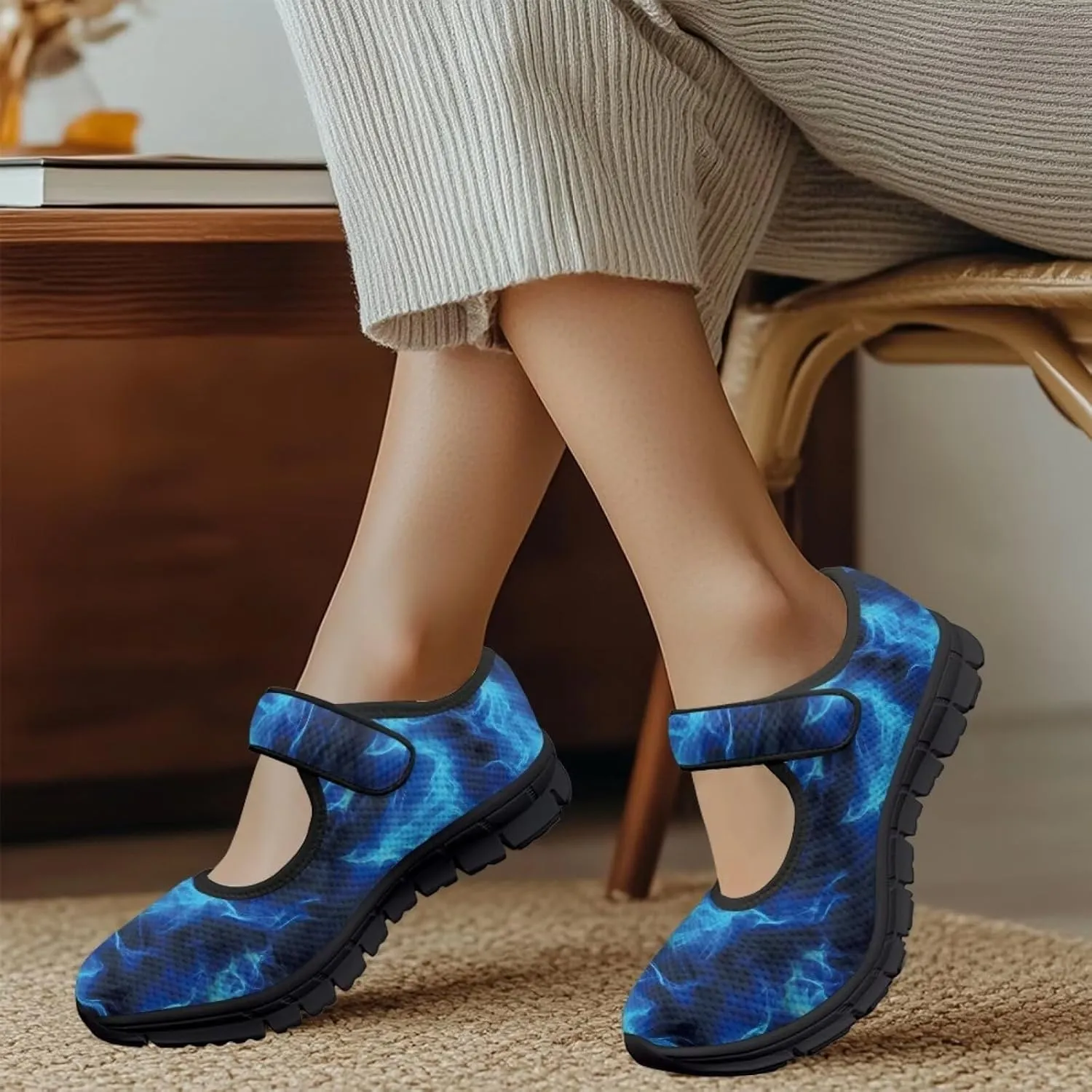 Sea Turtle Print Womens Mary Jane Shoes Magic Sticker Lightweight Breathable Anti Slip Casual Sneaker