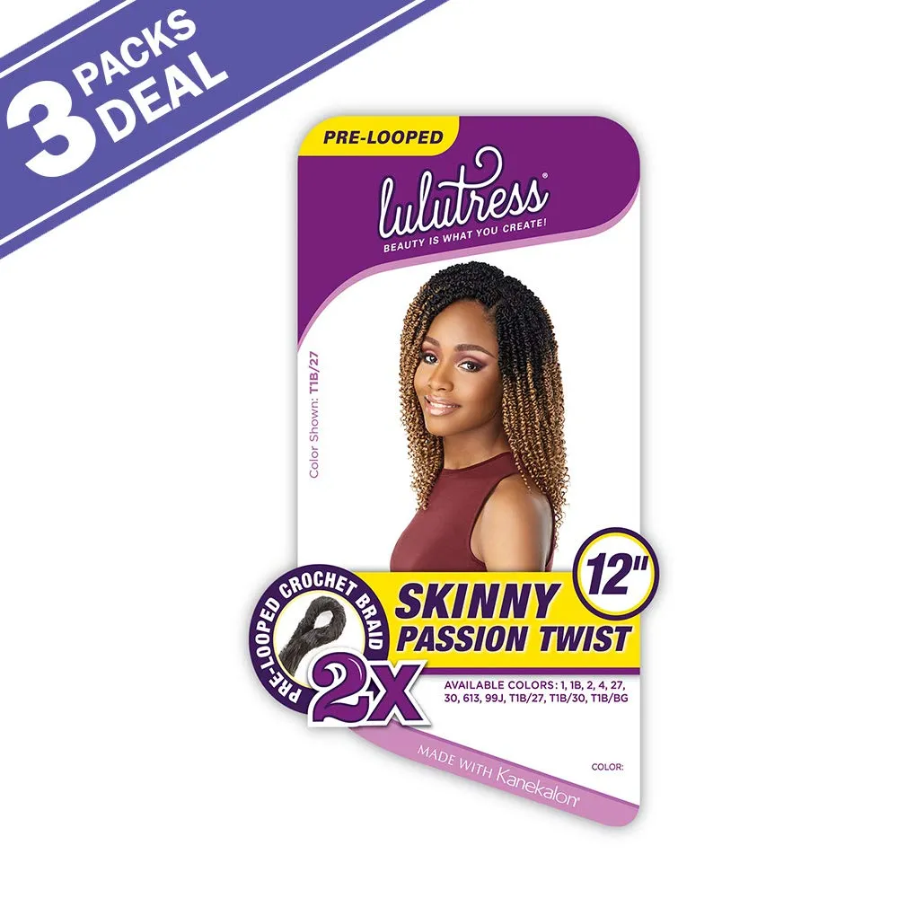 Sensationnel Crochet Braids Lulutress 2X Pre-Looped Skinny Passion Twist 12" (3-PACK, 613)