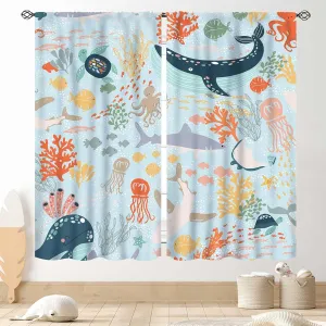 Shark Kids Curtains, Sea World Underwater Fish Ocean Animals Whale Fish Colorful Window Drapery Treatments for Boys Girl Baby Bedroom Living Room Nursery 2 Panels, 42"x54" Inch