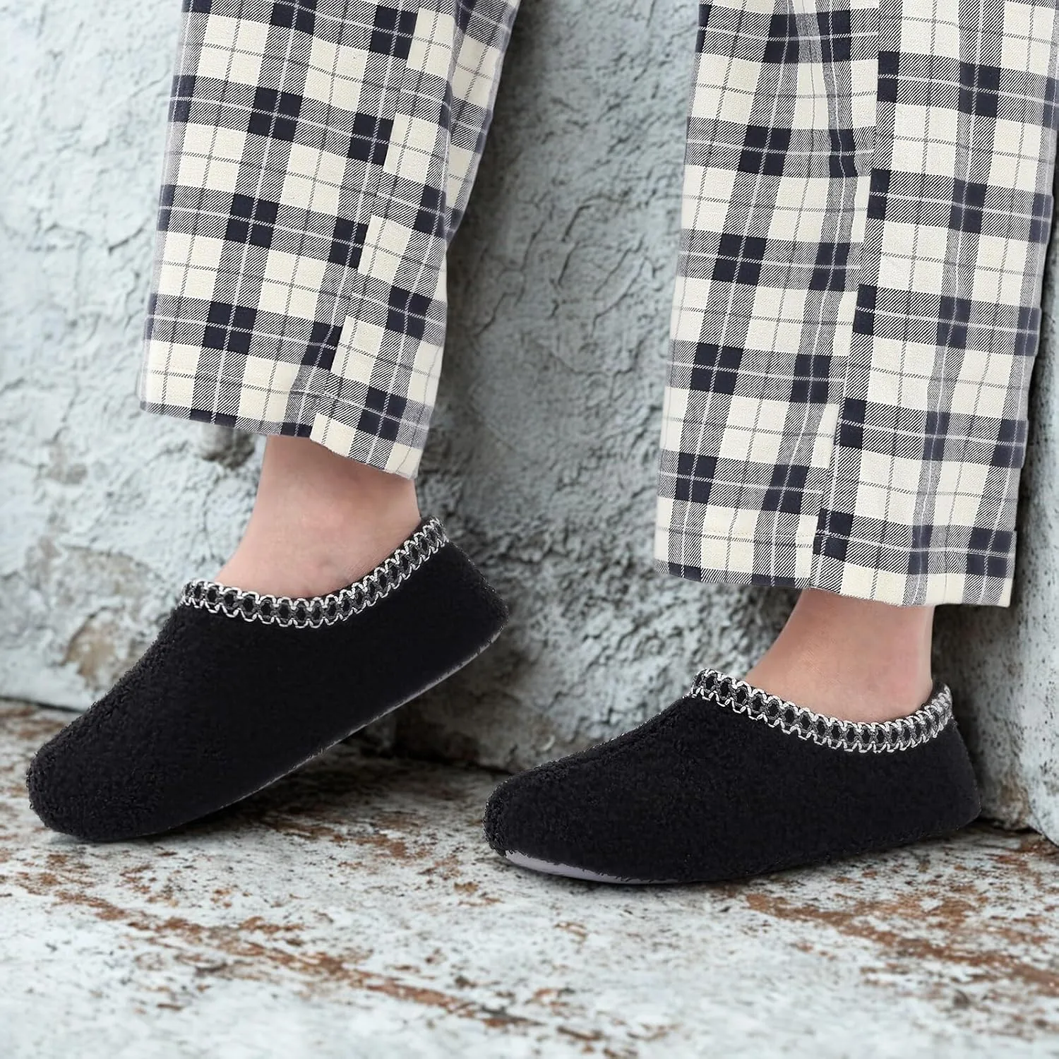 shevalues Women House Memory Foam Slippers Teddy Fleece Bedroom Sock Shoes with Soft Rubber Sole