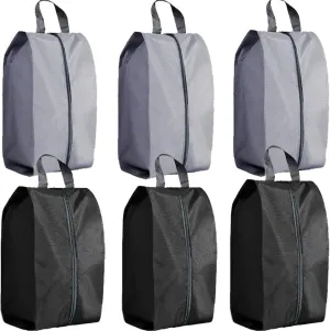 Shoe Bags for Travel 6 Pack Large Multi-color Shoe Pouch for Men Women Waterproof Portable Shoe Organizer bag with Sturdy Zipper and Handle Black Gray XL