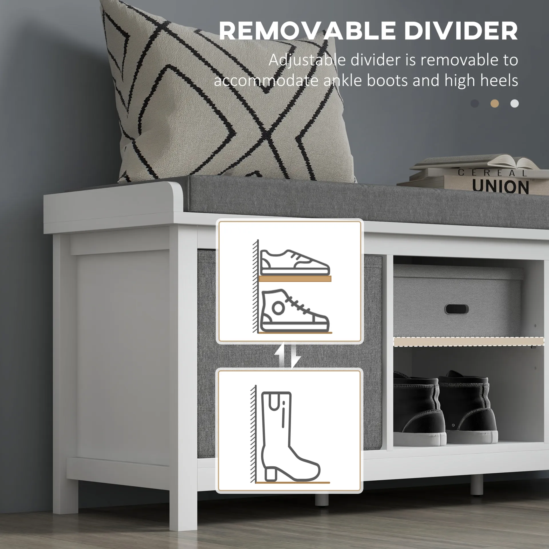 Shoe Bench w/ Seat, Shoe Storage Bench w/ Cushion, 2 Drawers and Adjustable Shelf for Entryway, Hallway, Living Room, Bedroom, White | HOMCOM