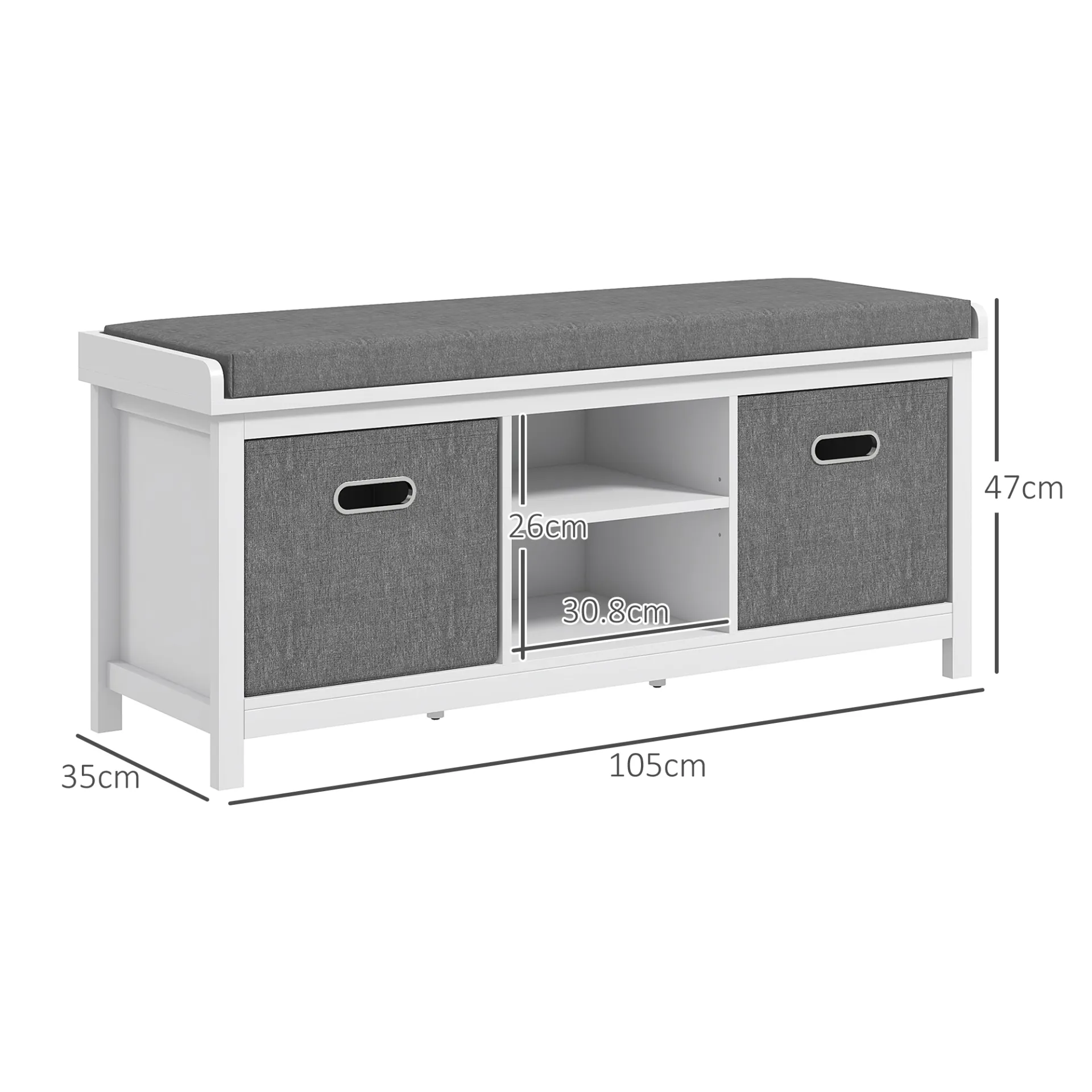 Shoe Bench w/ Seat, Shoe Storage Bench w/ Cushion, 2 Drawers and Adjustable Shelf for Entryway, Hallway, Living Room, Bedroom, White | HOMCOM