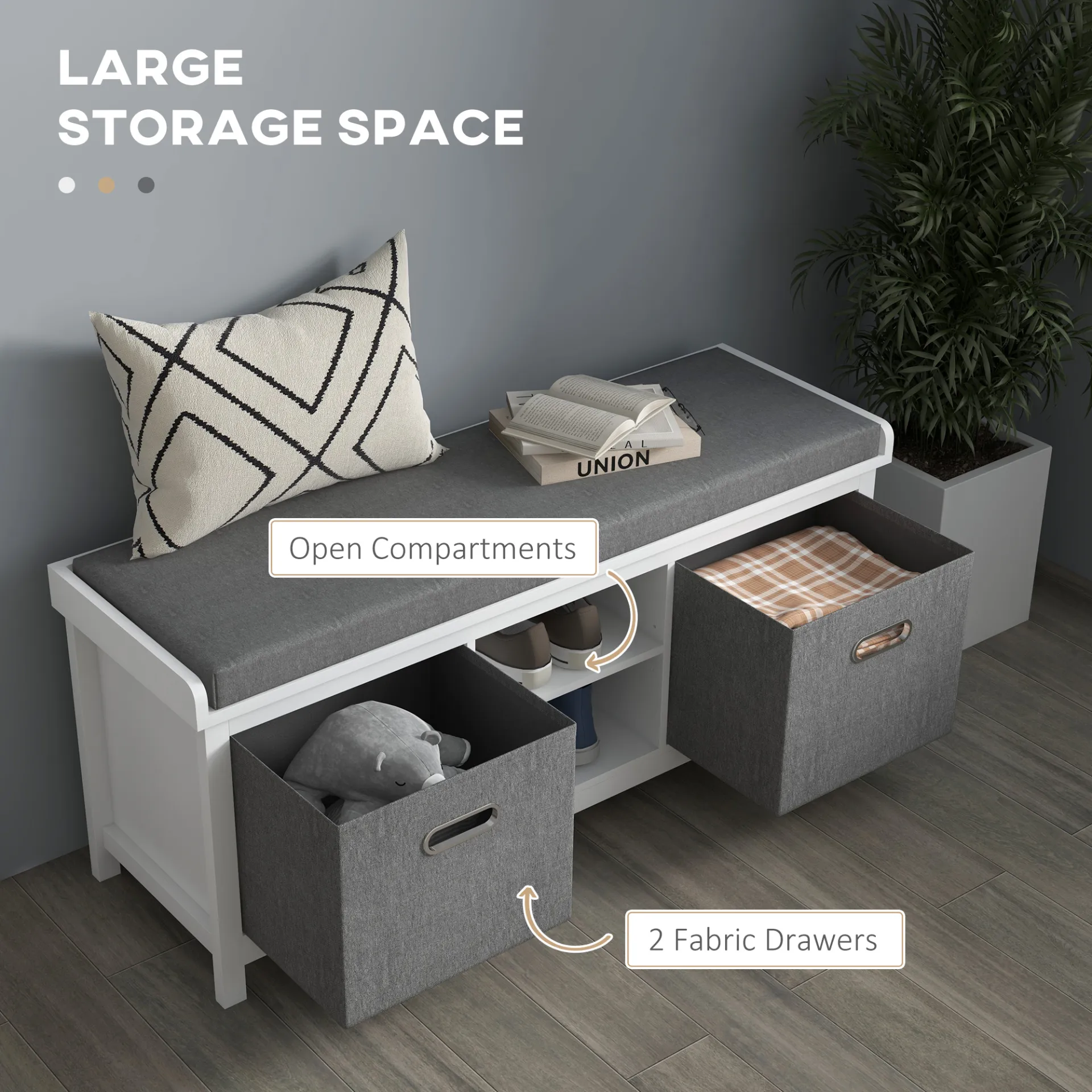 Shoe Bench w/ Seat, Shoe Storage Bench w/ Cushion, 2 Drawers and Adjustable Shelf for Entryway, Hallway, Living Room, Bedroom, White | HOMCOM