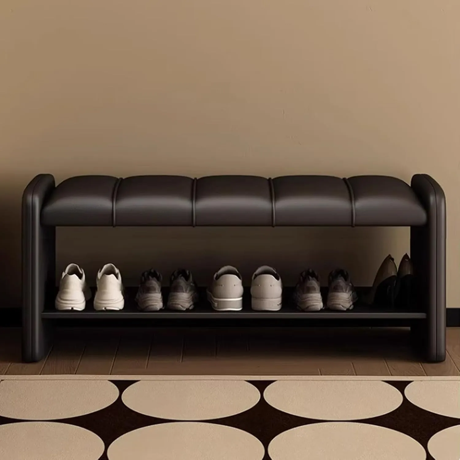 Shoe Organizer for Entryway Shoe Storage Bench 2 Tier Sturdy Shoe Bench Shoe Bench with Cushion Wear Resistants Shoe Rack Benchs for Living Room Room Hallway Heavy Duty(Black,100 cm)