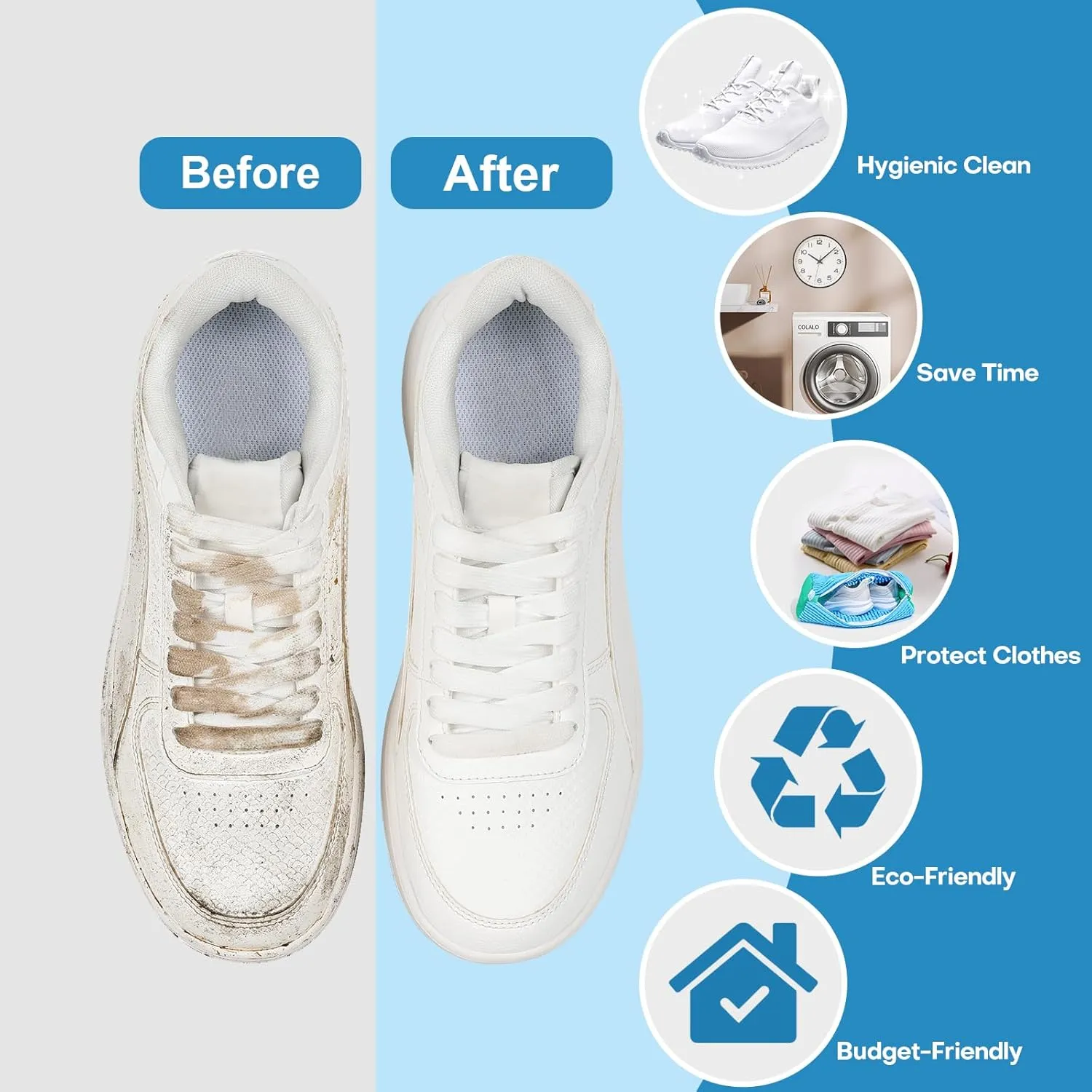 Shoe Washing Machine Bag: Laundry Shoe Bag for Washer and Dryer - 2pc Reusable Shoe Cleaning Bag for Sneaker Tennis Shoes Unstain Cleaner Kit (Blue 2pcs)