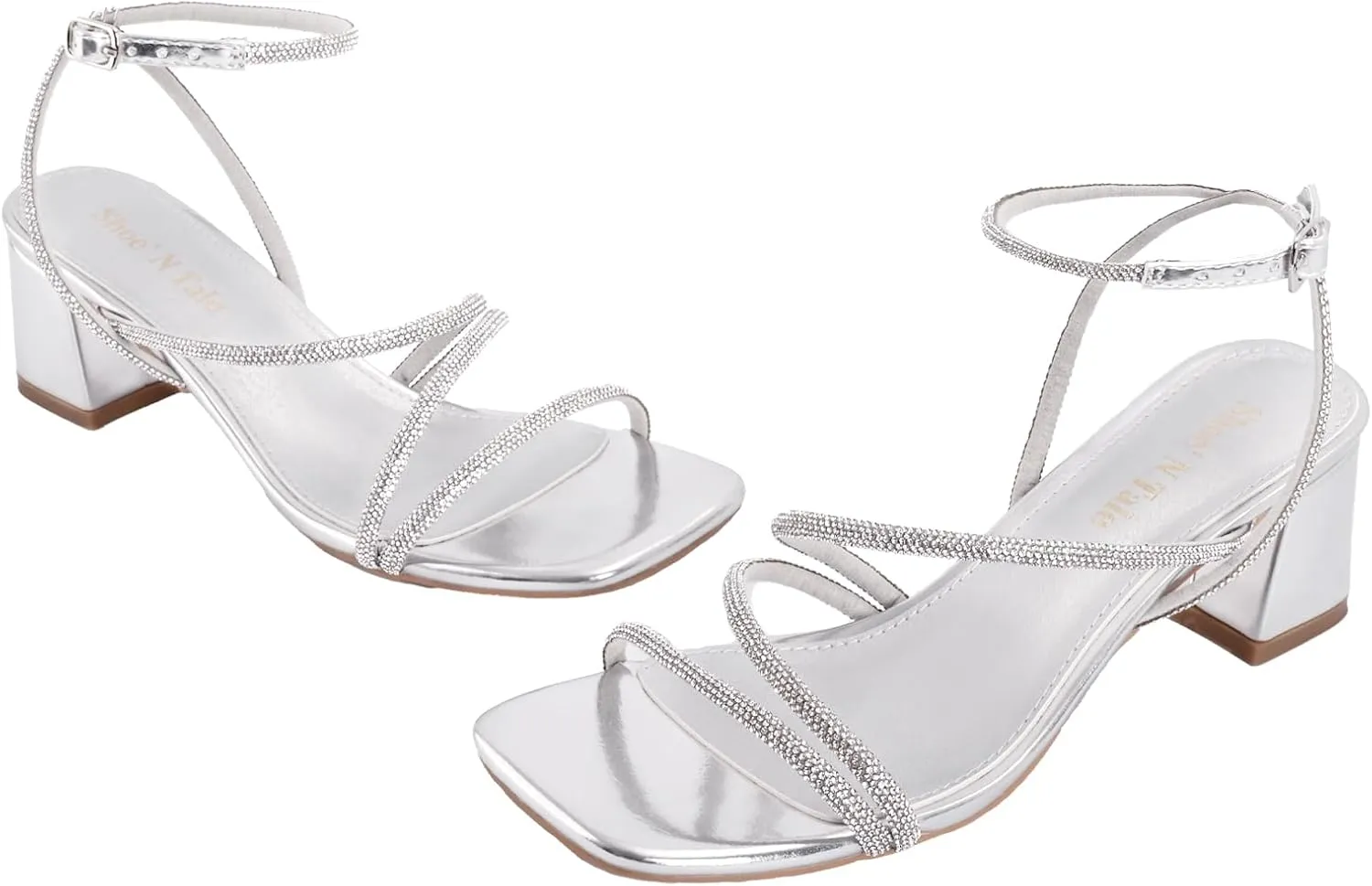 Shoe'N Tale Strappy Heels for Women Low Chunky Block Heel Dress Shoes Square Open Toe Ankle Strap Heeled Sandals