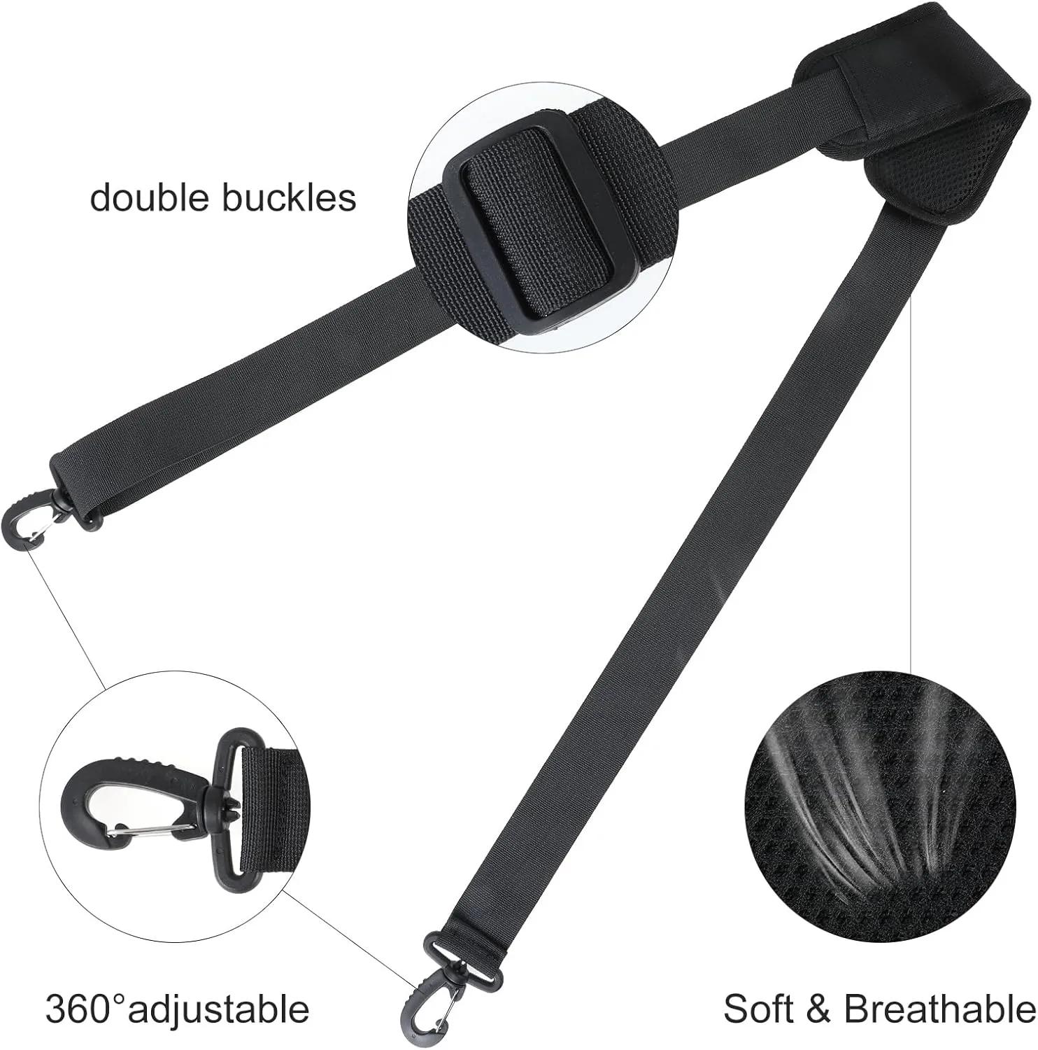 Shoulder Strap, 63" Adjustable Universal Thick Soft Bag Strap Replacement, Comfortable crossbody Straps with Metal Hooks for Briefcase, Computer Messenger Bag, Laptop Case Luggage, Duffel, Camer