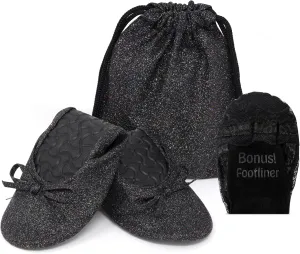 Silky Toes Women's Glitter Foldable Ballet Flat Roll Up Slipper Shoes