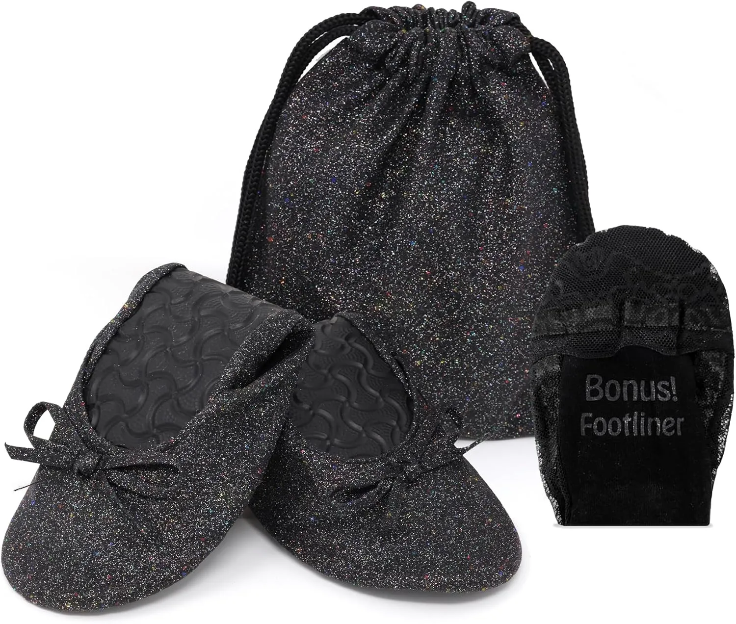 Silky Toes Women's Glitter Foldable Ballet Flat Roll Up Slipper Shoes