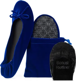Silky Toes Women’s Velvet Foldable Ballet Flats Slip On Travel Purse Shoes with Carrying Pouch