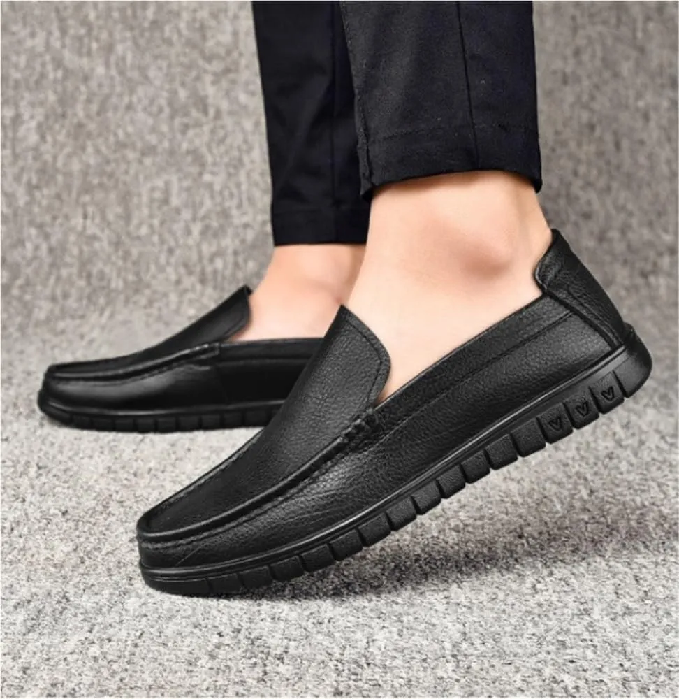 Simple Moccasins Loafer Leather Flexible Resistant Loafers for Men Flat Heel Walking Casual Slip On