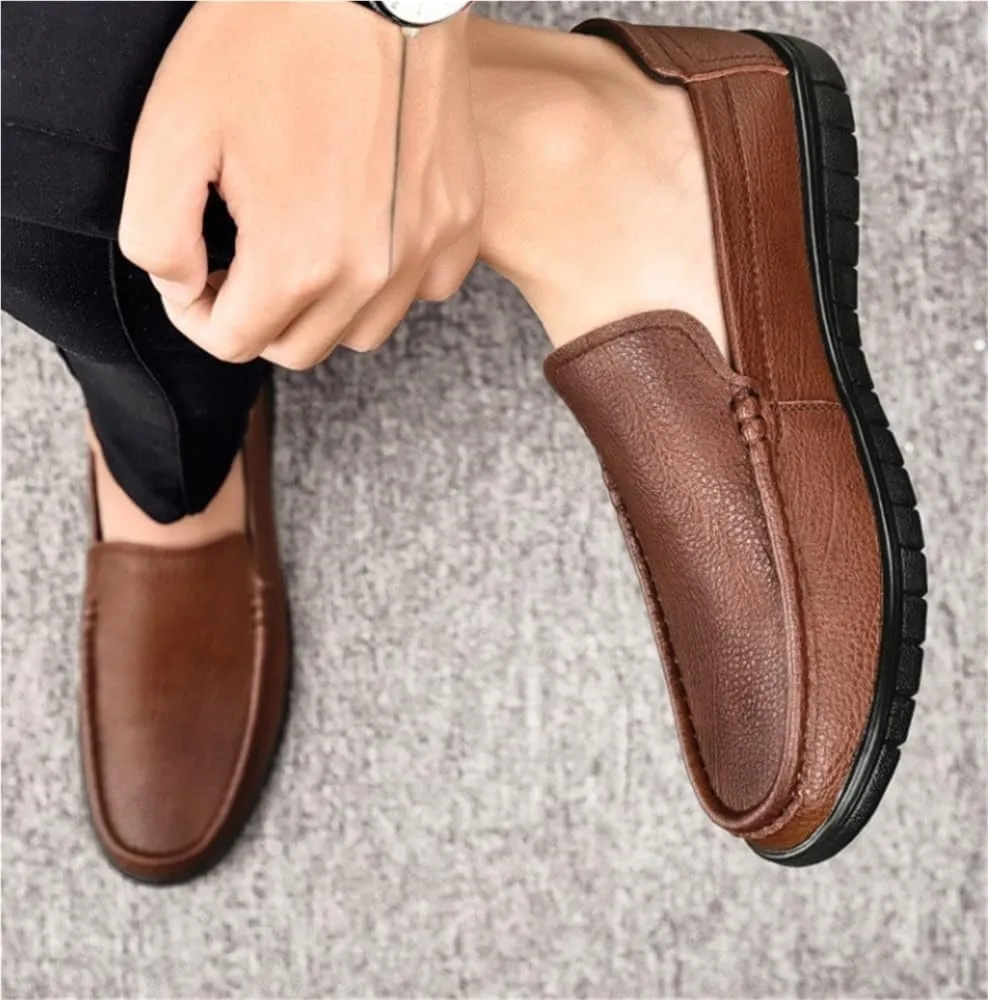 Simple Moccasins Loafer Leather Flexible Resistant Loafers for Men Flat Heel Walking Casual Slip On