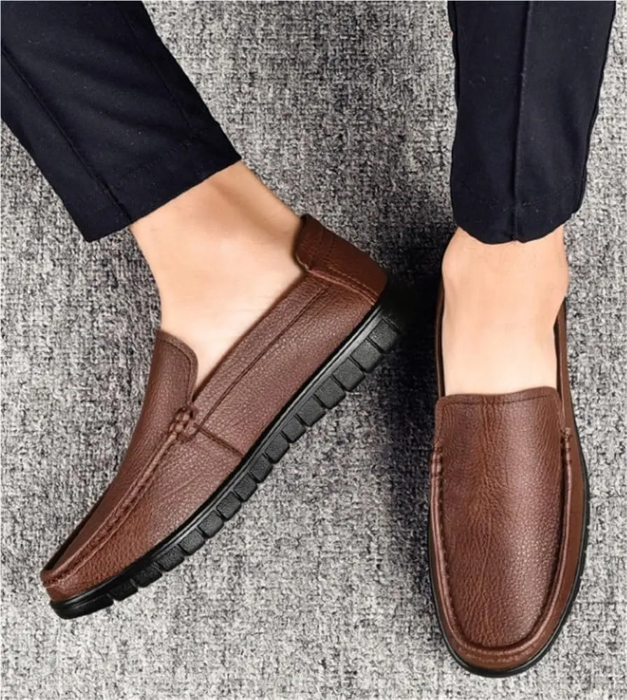 Simple Moccasins Loafer Leather Flexible Resistant Loafers for Men Flat Heel Walking Casual Slip On