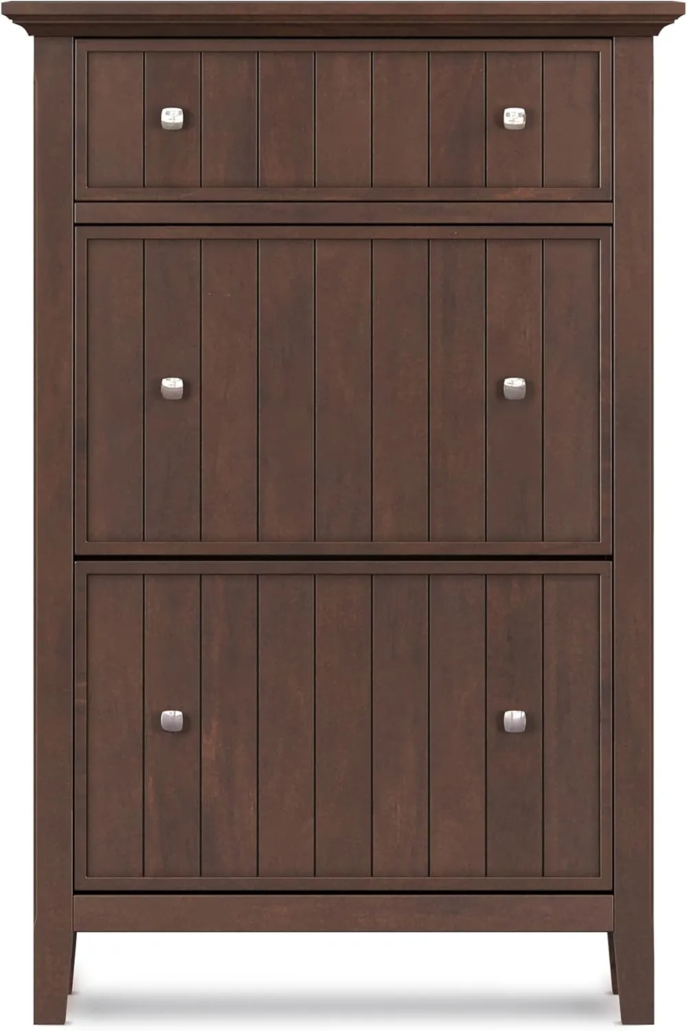 SIMPLIHOME Acadian Solid Wood 32 inch Wide Transitional Entryway Shoe Storage Cabinet in Brunette Brown for The Living Room, Entryway and Family Room