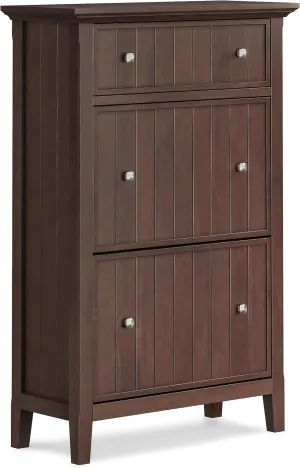 SIMPLIHOME Acadian Solid Wood 32 inch Wide Transitional Entryway Shoe Storage Cabinet in Brunette Brown for The Living Room, Entryway and Family Room