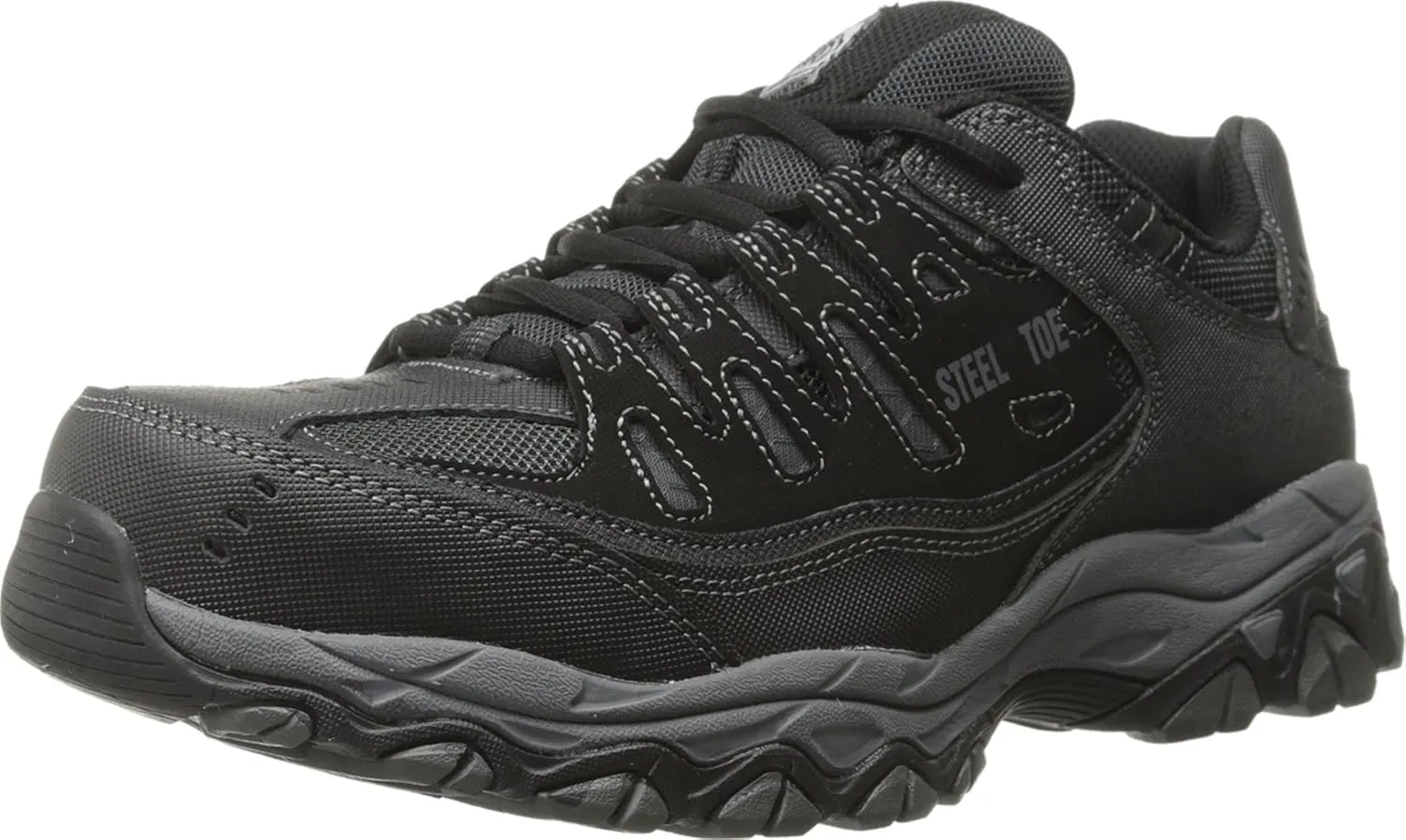 Skechers Men's Cankton Steel Toe Construction Shoe – Electrical Hazard Rated, Memory Foam, Black/Charcoal, 13
