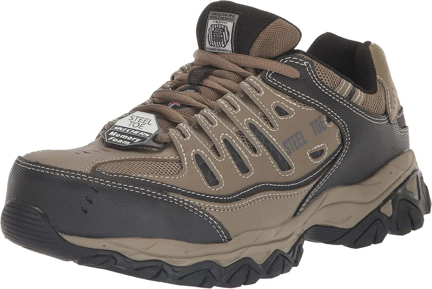 Skechers Men's Cankton Steel Toe Construction Shoe – Electrical Hazard Rated, Memory Foam, Pebble/Black, 11.5