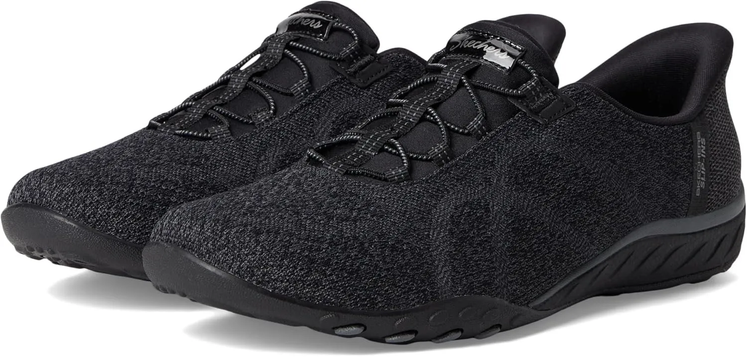 Skechers Modern Comfort Women's Women's Breathe Easy-Knitty Waves Hands Free Slip-Ins Sneaker, Black, 10
