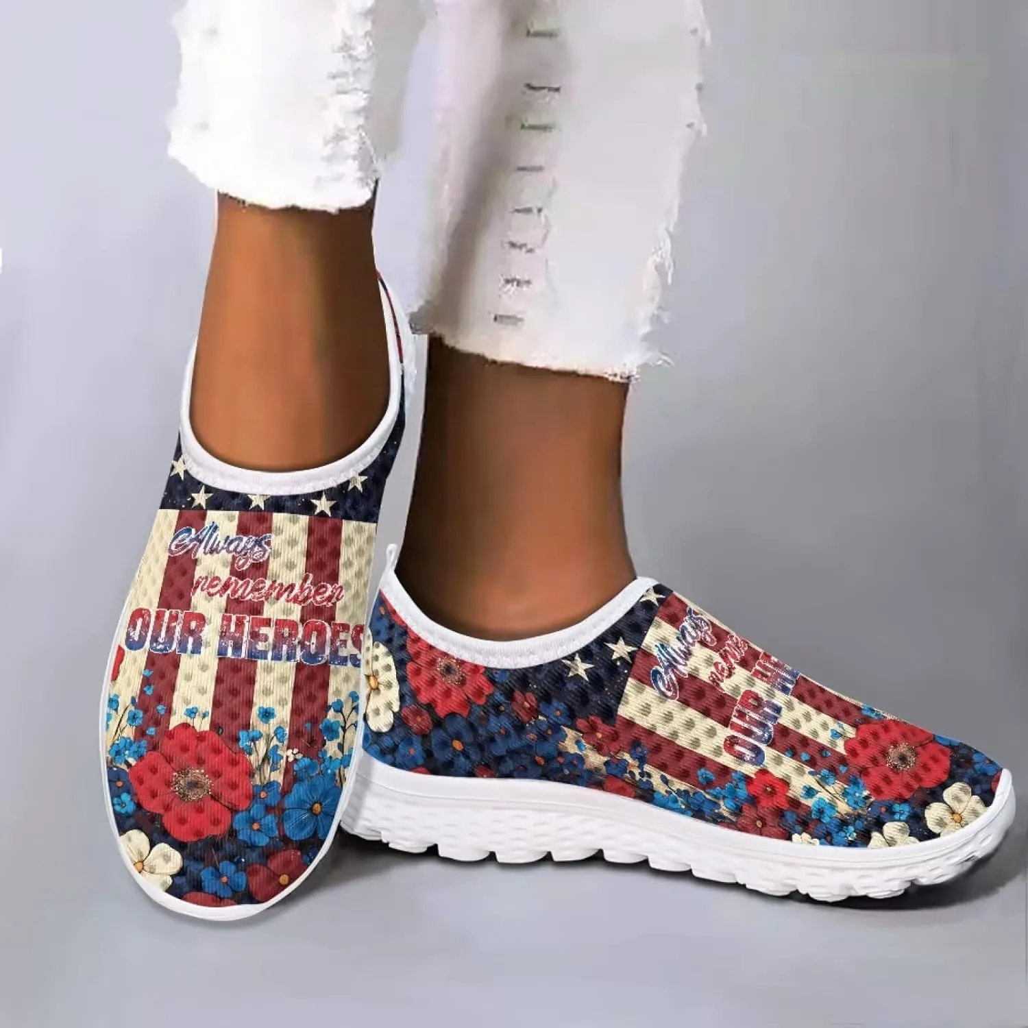 Slip on Loafer Shoes for Women Casual Round Toe Mesh Flat Walking Sneakers Ladies Painted Casual Shoe US Size 5.5-11.5