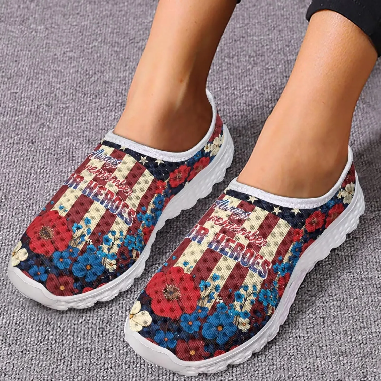 Slip on Loafer Shoes for Women Casual Round Toe Mesh Flat Walking Sneakers Ladies Painted Casual Shoe US Size 5.5-11.5