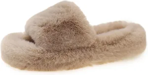Slippers for Women, Memory Foam House Bedroom Slippers Comfy Faux Fur Lined Slide Shoes Outdoor Open Toe Slippers
