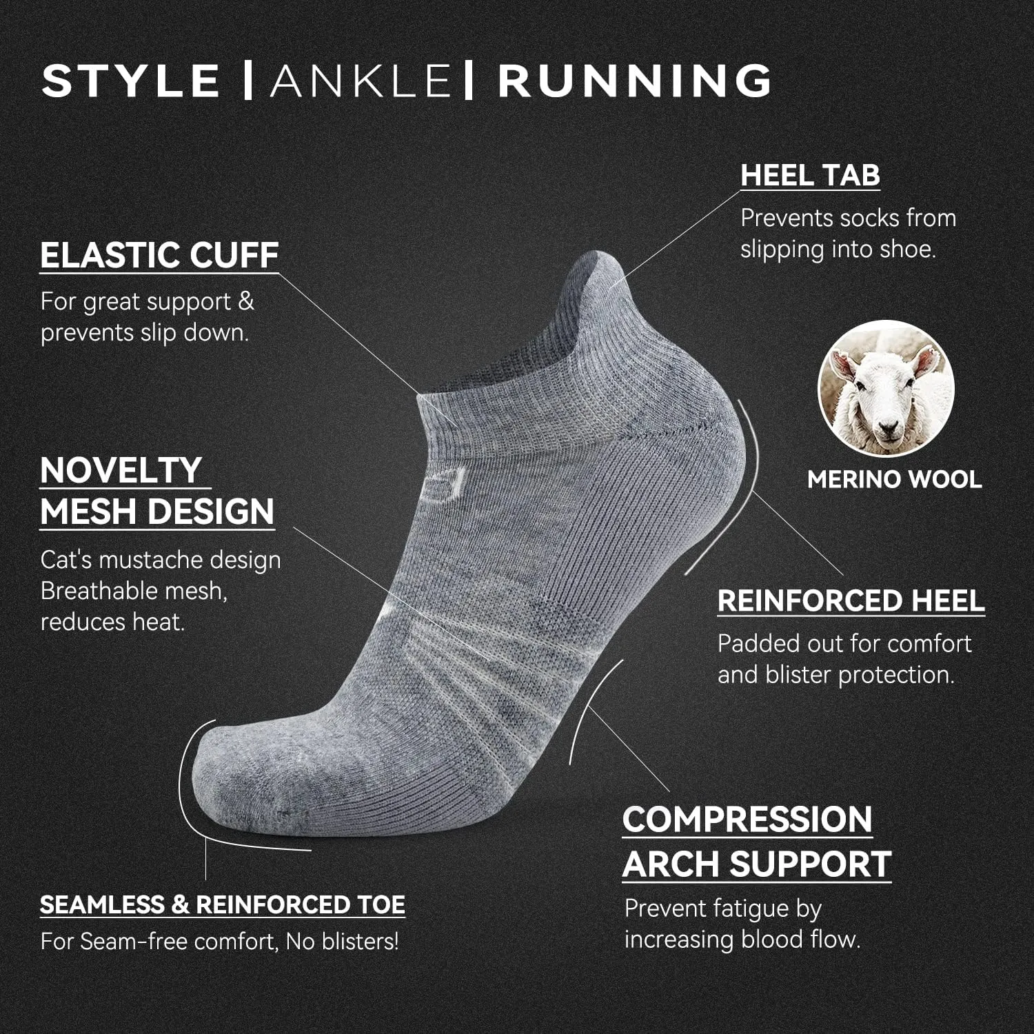 Socks Daze 3/6 Pack Men's Women's Merino Wool Ankle Running Sport Soft Thick Cushion Athletic Socks for Walking Light Hiking