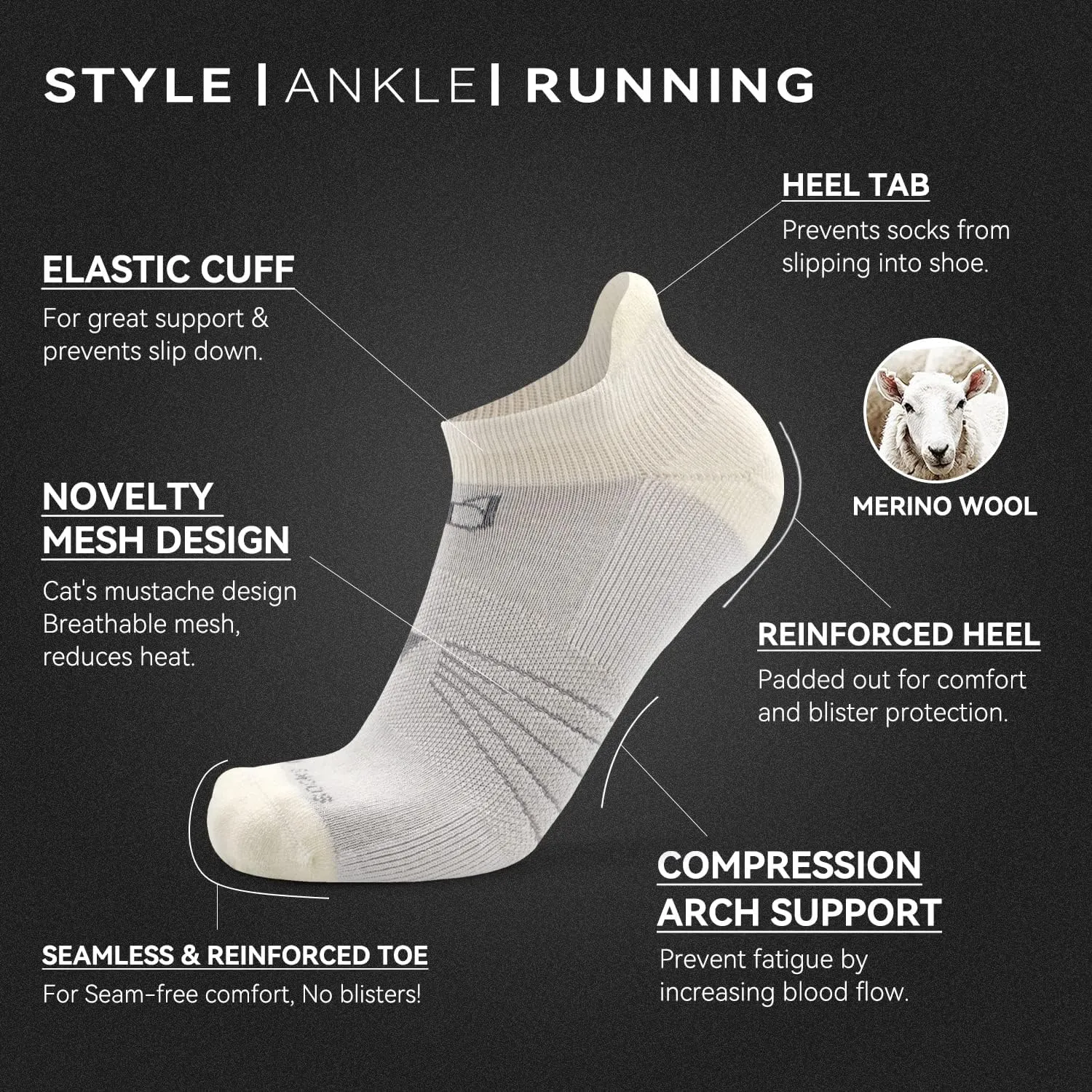 Socks Daze 3/6 Pack Men's Women's Merino Wool Ankle Running Sport Soft Thick Cushion Athletic Socks for Walking Light Hiking