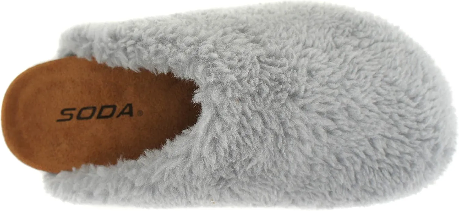 Soda Emotion - Women's Super Soft Faux Fur Fuzzy Fluffy Close Toe Cork Platform Slide Slipper