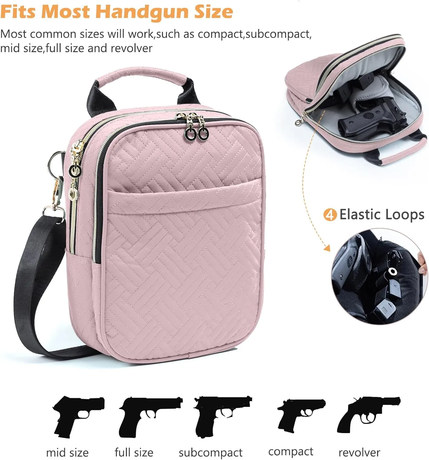 Soft Pistol Case, Gun Bag for Women, CCW Pistol Bag, Crossbody Gun Bag, Concealed Carry Gun Pouch, Small Tactical Range Bag, Gun Case with Shoulder Strap (Pink)