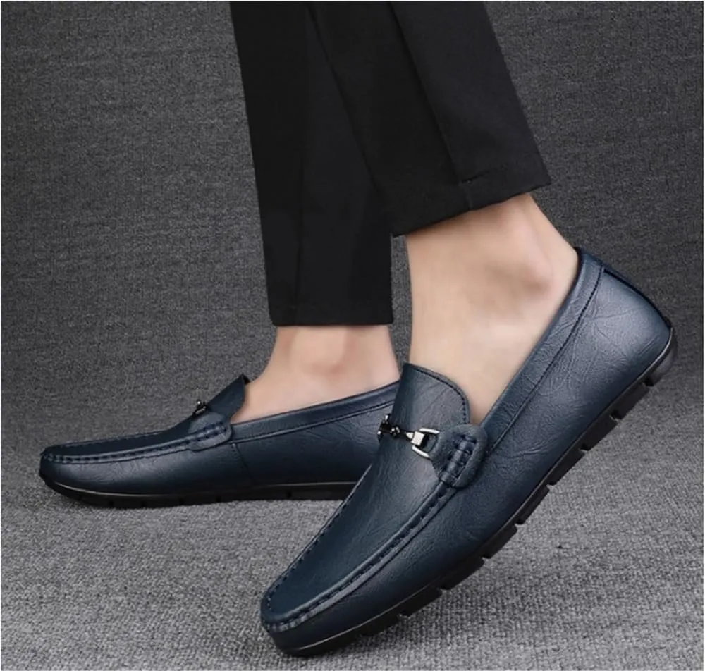 Solid Color Loafers for Men Round Toe PU Leather Slip On Comfortable Lightweight