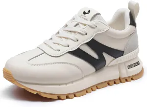 somiliss Sneakers for Women Genuine Leather Suede Patchwork Casual Lace Up Non-Slip Walking Shoes Comfortable Tennis Running Shoes Womens Fashion Sneakers