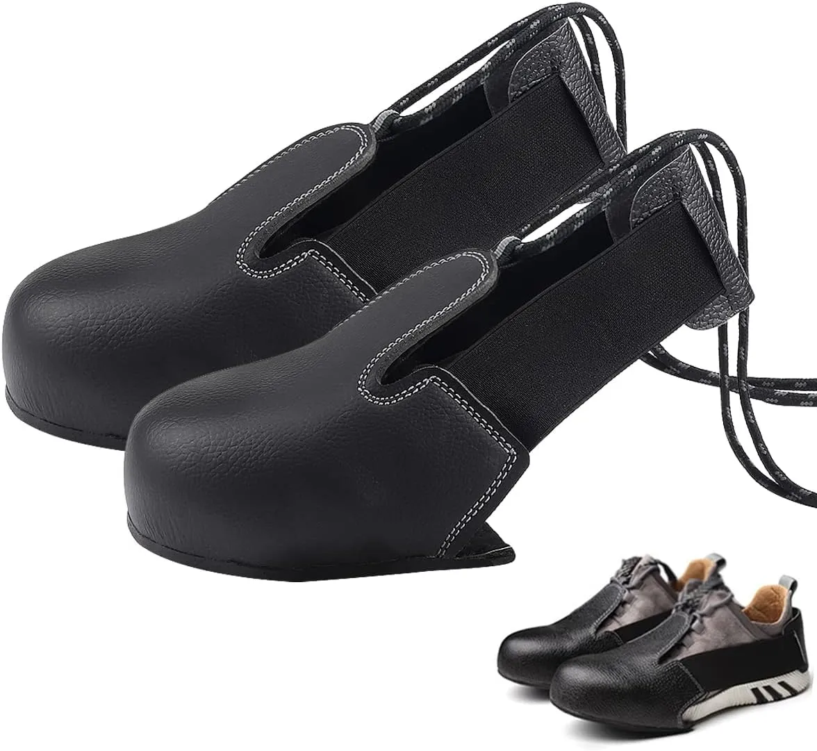 Steel Toe Protective Sleeve Safety Shoe Covers Leather Overshoes Cover with Adjustable Strap Anti-kick Shoe Protect for Industry (Size EUR 36-47)