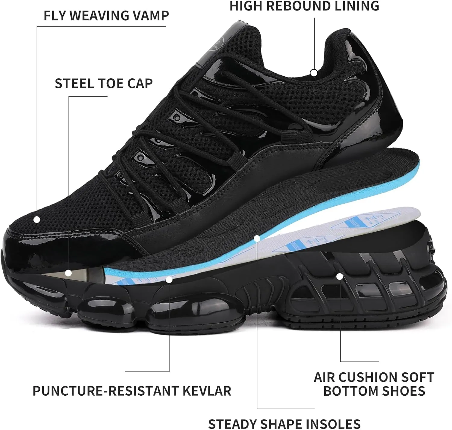 Steel Toe Shoes for Men Women Composite Toe Shoes Indestructible Safety Shoes Lightweight Steel Toe Sneakers Slip Resistant Puncture Proof Air Cushion Breathable Industry Construction Work Shoes