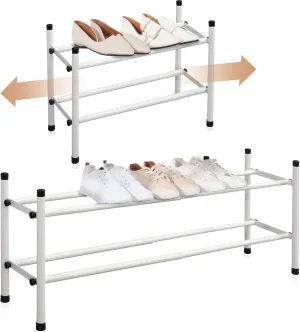 STORAGE MANIAC Expandable Shoe Rack, 8 Pairs Stackable Small Shoe Rack, Metal Adjustable Shoes Organizer for Closet, Entryway, Hallway, Garage, Front Door, Shoes Shelves, White 2 Tier